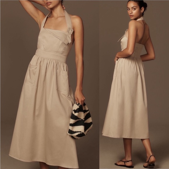Anthropologie Dresses & Skirts - Anthropologie By Anthropologie Halter Utility Midi Dress Cream Tan Size M NEW